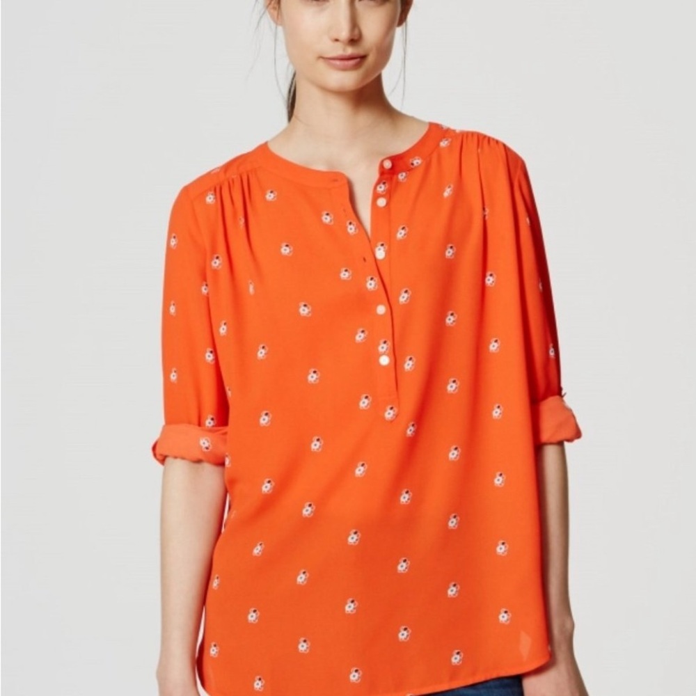 LOFT Orange‎ Relaxed Blouse with Mandarin Collar XSP